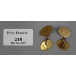 Pair of 9ct gold oval cufflinks. 6.2g approx. (B.P. 21% + VAT)