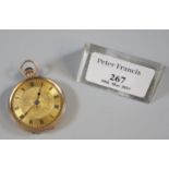 19th century 9ct gold outer cased fancy keyless fob watch with engine turned Roman face and