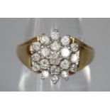 9ct gold and diamond cluster ring, size I 1/2, 3.3g approx. (B.P. 21% + VAT)