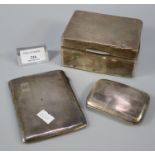 Early 20th century silver cigarette box together with two silver engine turned cigarette cases. 5.