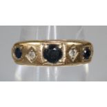 9ct gold sapphire and diamond ring, size K, 3.3g approx. (B.P. 21% + VAT)