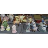 Six Nao Spanish porcelain figurines of young girls together with a tray of Doulton and Coalport