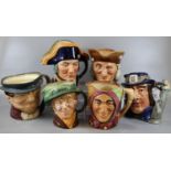 Collection of six Royal Doulton character jugs, to include: 'Lord Nelson', 'Gulliver', 'Vicar of