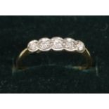 18ct gold five stone diamond ring, size O, 2.2g approx. (B.P. 21% + VAT)