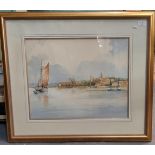 Ken Hammond (British 20th century), estuary scene with sailing vessels, signed. Watercolours.