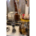 Collection of modern, mainly glass home furnishing items, to include: trumpet vase on stand with