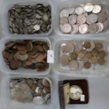 Large collection of British and other coinage, mainly post 1947, to include five plastic tubs. (B.P.