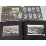 Album of various Marine postcards together with album of cigarette cards including selection of Turf