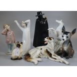 Collection of seven ceramic continental and other animal figurines: Nao and Lladro figurine of