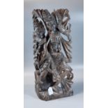 Probably Balinese carved wood study of a pair of dancers with dog or dear at their feet. 50cm high