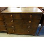 19th century oak straight front chest of two short and three long drawers on bracket feet.