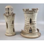 Avondale Pottery, two novelty tealight holders in the form of a lighthouse and castle tower. (2) (