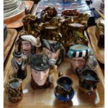 Tray of china to include; copper lustre dresser jugs, Wade and others, various miniature character