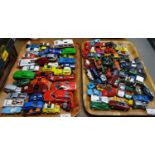 Two trays of playworn diecast model vehicles. (2) (B.P. 21% + VAT)