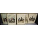 A framed set of military prints,' Fores's Yeomanry Costumes', coloured prints. 29x24cm approx.