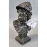 Spelter bust of a Greek Warrior, on square pedestal base. 22cm high approx. (B.P. 21% + VAT)