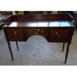 Victorian mahogany gallery back dressing table/desk, the moulded top above an arrangement of three