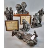 Collection of bronzed figure groups and animals, three by Heredities Ltd., to include: Prince