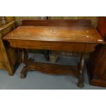 19th century mahogany single drawer side table with shaped under shelf and lyre ends. (B.P. 21% +