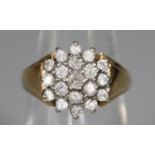 9ct gold and diamond cluster ring, size I 1/2, 3.3g approx. (B.P. 21% + VAT)