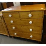 Victorian pine straight front chest of two short and three long drawers with white ceramic knob