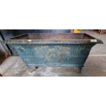 Heavy cast iron rectangular shaped garden plater with relief classical decoration. 71cm wide approx.