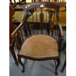 Edwardian mahogany spindle back bedroom armchair on cabriole legs. (B.P. 21% + VAT)