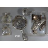 Collection hallmarked silver items, to include: scent bottles, powder jar, silver vanity mirror with