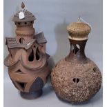 Avondale Pottery, two novelty candle/tealight holders in the form of mythical castles, one of