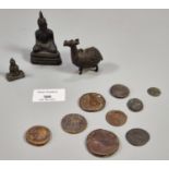 Small collection of Roman bronze coins and other Roman coins together with probably bronze Camel and