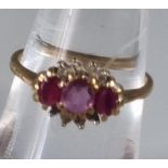 9ct gold ruby and diamond dress ring. 1.9g approx. Ring size K. (B.P. 21% + VAT)