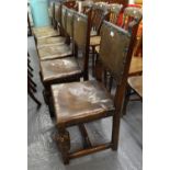 Set of six Cromwellian style oak and leather dining chairs. (6) (B.P. 21% + VAT)