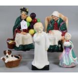 Three Royal Doulton bone china figurines, to include: 'Darling', 'The Old Balloon Seller' and 'Forty