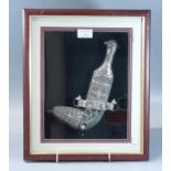 Omani silver filigree work Khandjar dagger. Framed and glazed. (B.P. 21% + VAT)