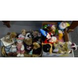 Two boxes of assorted soft toys to include: various Boyds teddy bears; 'Eldara', 'Spangler', grey