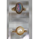 Two yellow metal dress rings, one with opal stone. 3.2g approx. (B.P. 21% + VAT)