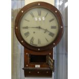 19th century rosewood and mother of pearl inlaid two train drop dial wall clock in distressed