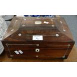 Rosewood and mother of pearl inlaid sarcophagus shaped 19th Century sewing box. (B.P. 21% + VAT)