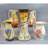 Collection of Art Deco hand painted jugs, to include: mainly Myott & Sons. (6) (B.P. 21% + VAT)