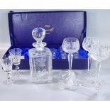 Two boxes comprising Chinacraft hand cut lead crystal hock and wine glasses together with an