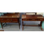 Edwardian mahogany inlaid vanity table on tapering legs and casters together with a 19th style