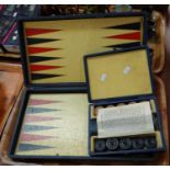 Vintage John Jacques & Son Backgammon set with fold out board and matching case with pieces, die