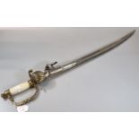 Reproduction 18th/19th century style sword pistol having brass hilt with shell guard, integral