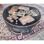 Hydecks ladies cabin or hat box of circular form with hinged cover, bearing vintage labels. (B.P.