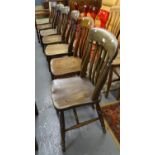 Set of six late Victorian elm and beech slat back farmhouse kitchen chairs. (6) (B.P. 21% + VAT)