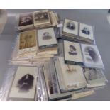 Box with collection of cabinet cards on pages, about 350 photo cards, portraits, groups and