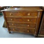 Victorian mixed woods straight front chest of four long drawers flanked by moulded pilasters.