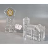 Waterford lead crystal study of Lismore Village Church together with Waterford crystal miniature