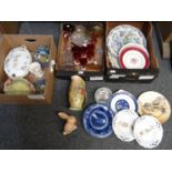 Three boxes of various glass and china to include: Royal Winton Grimwades fruit design jug, fruit