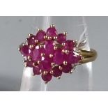 9ct gold pink stone cluster ring. 3.3g approx. Ring size L. (B.P. 21% + VAT)
